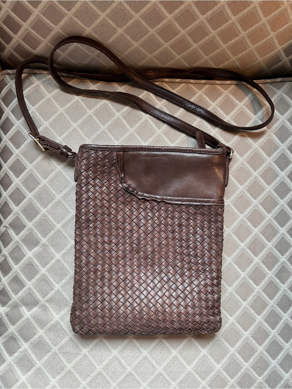 margot Woven Leather Crossbody - Brown